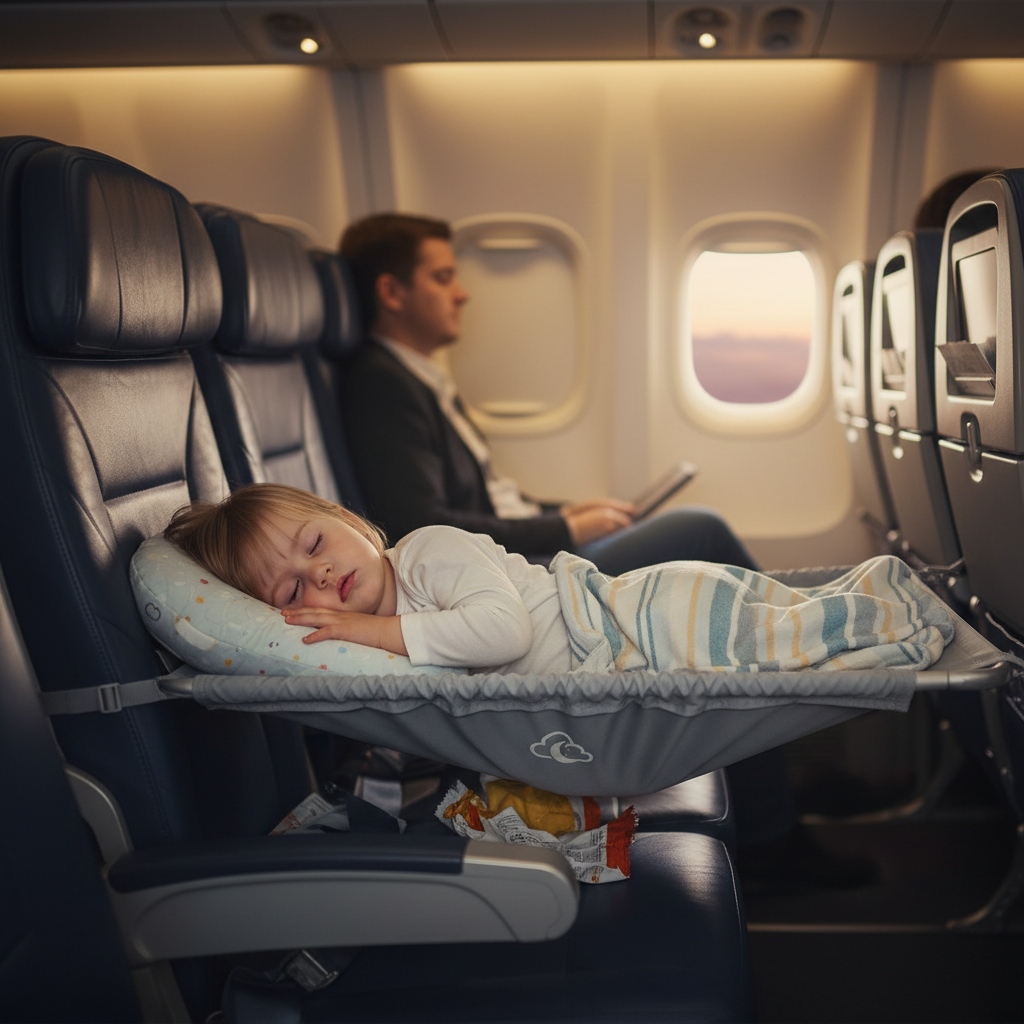 Bébé dort sur le lit d'avion